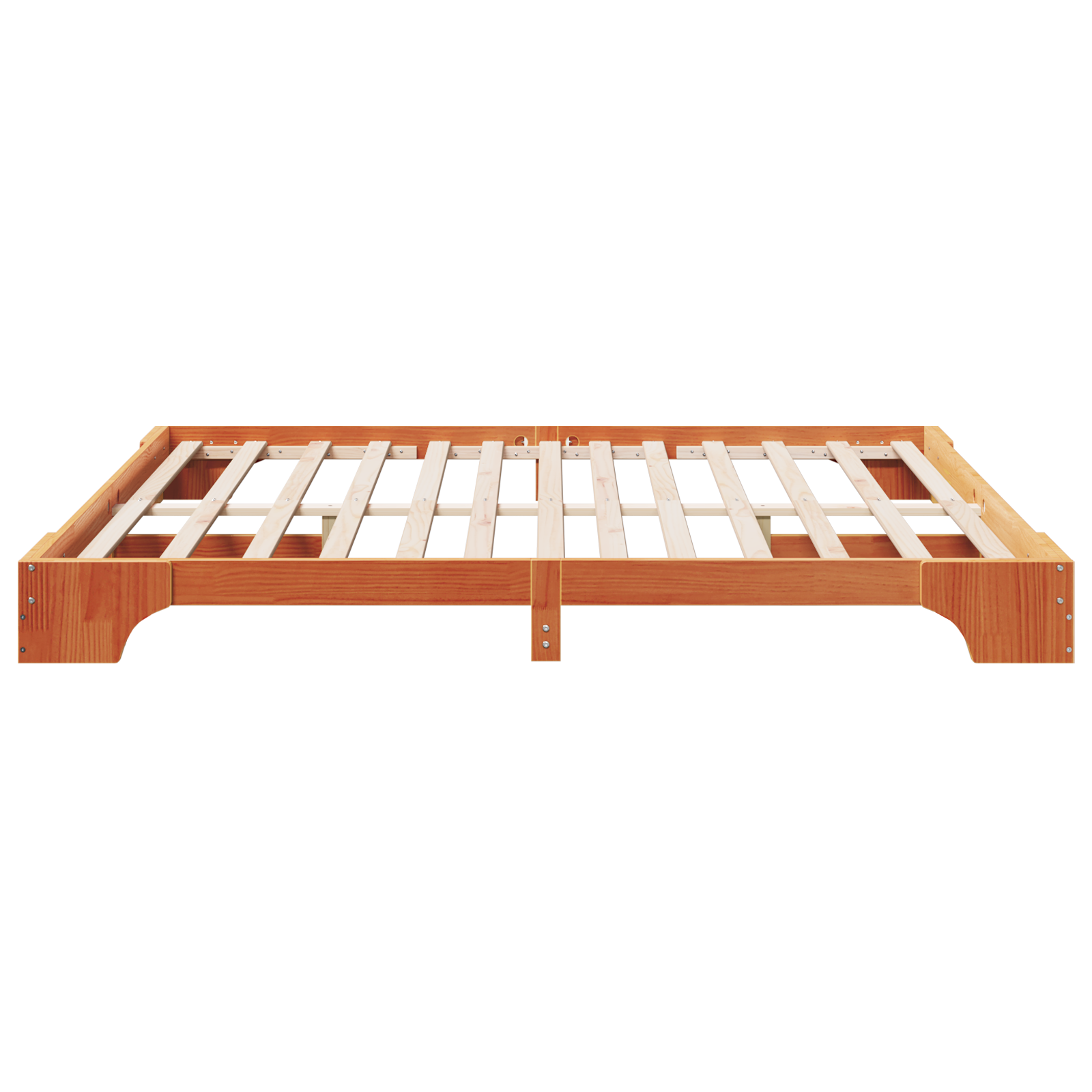 Bed Frame Wax brown Solid wood 200 x 200 cm Bed Frame - Image 7
