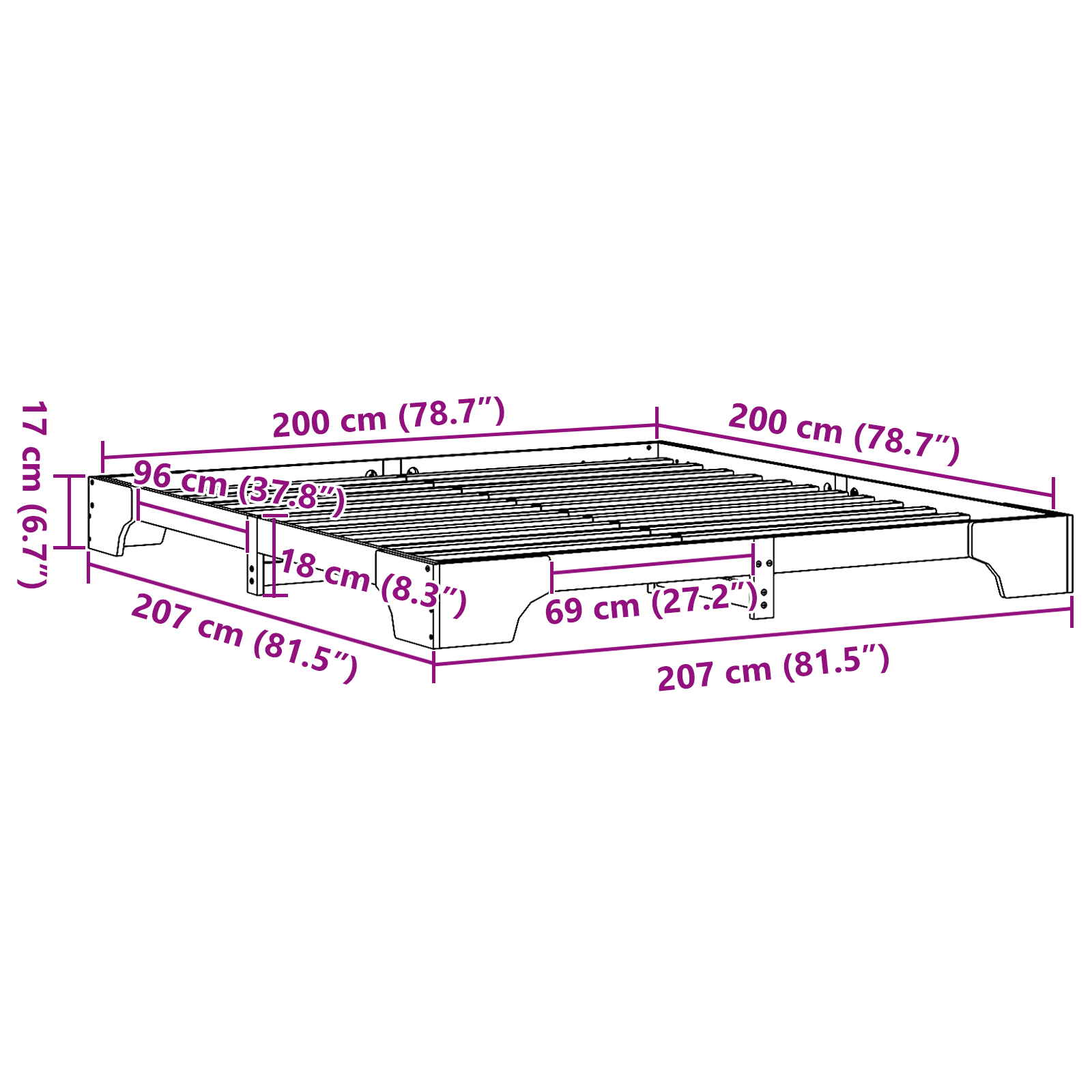 Bed Frame Wax brown Solid wood 200 x 200 cm Bed Frame - Image 10