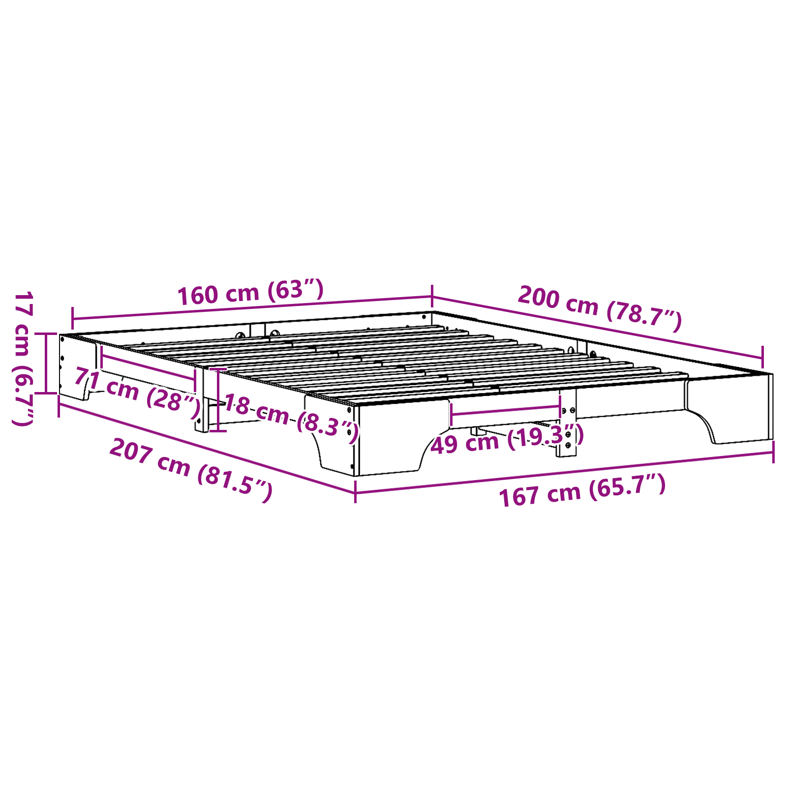 Bed Frame Natural Pine Wood 160 x 200 cm Durable Bed Frame - Image 10