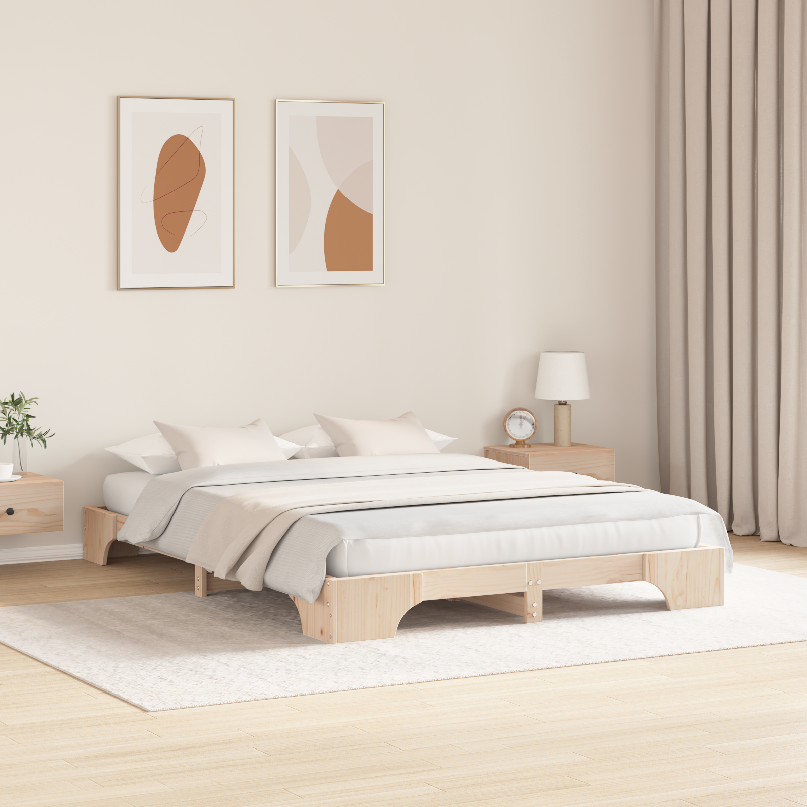 Bed Frame Natural Solid Pine Wood 140 x 200 cm Durable - Image 5