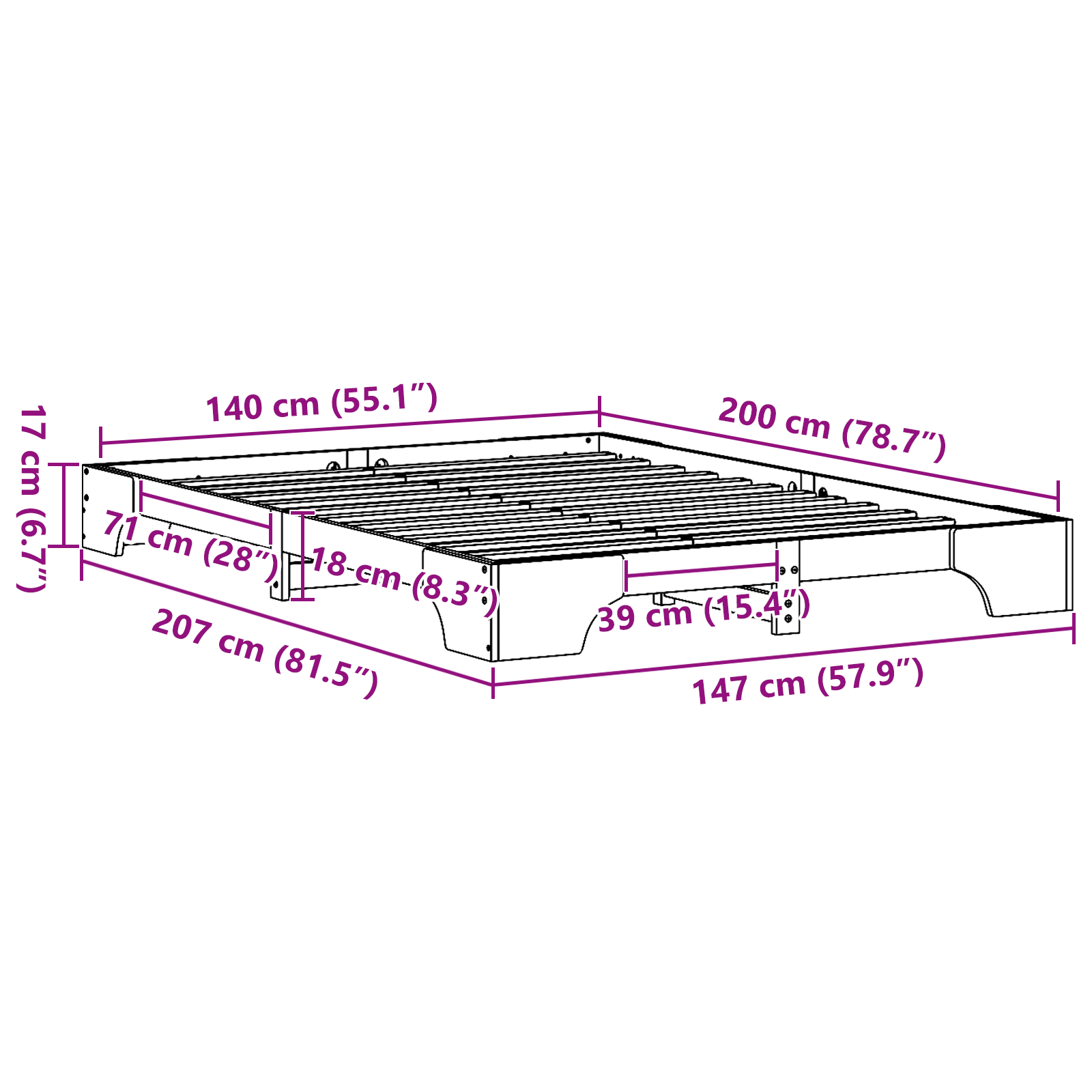 Lovos rėmas Baltas Mediena 140 x 200 cm Patvarus - Image 10