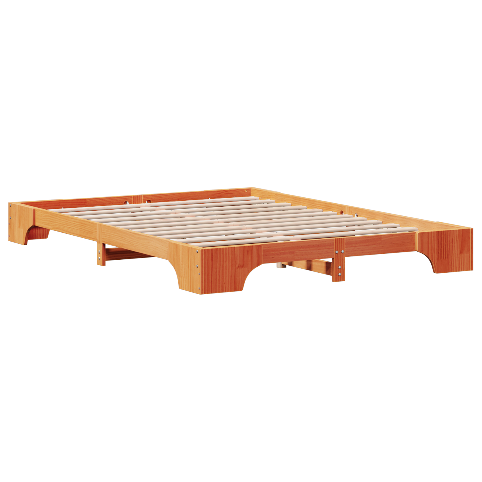 Bed Frame Wax brown Solid Pine wood 140 x 200 cm Bed Frame - Image 3