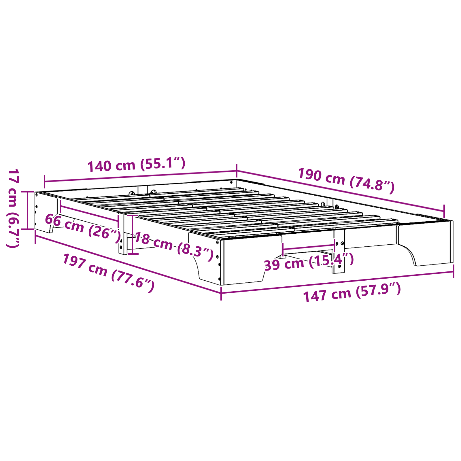 Lovos rėmas Baltas Mediena 140 x 190 cm Lovos rėmas - Image 10