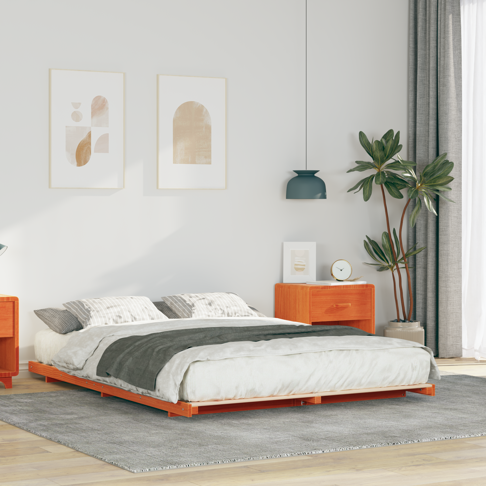 vidaXL Cadru de pat de podea Maro ceruit 160 x 210 cm