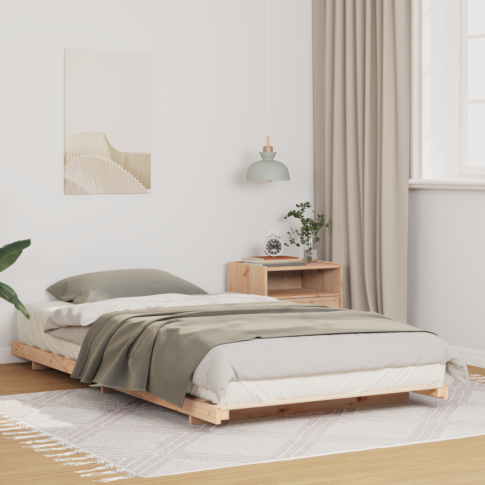 vidaXL Cadru de pat de podea Maro 90 x 220 cm Lemn masiv de pin