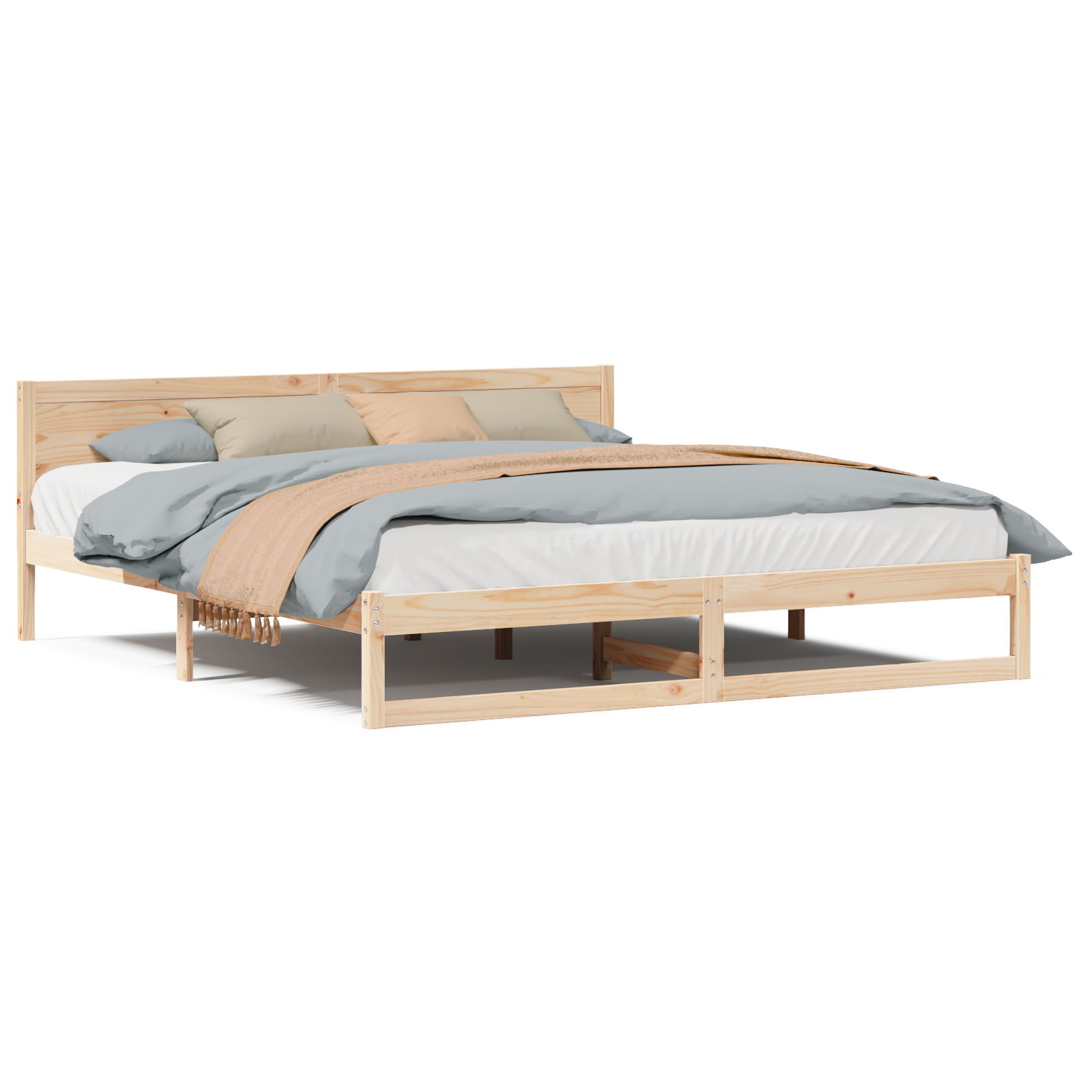 Bed Frame Natural Solid Pine wood 200 x 200 cm - Image 4