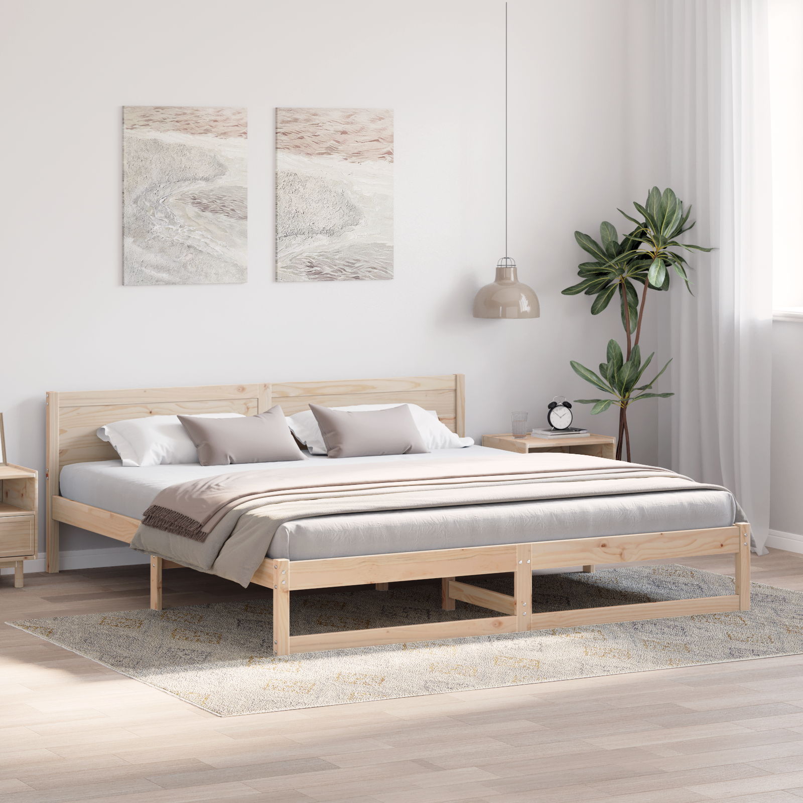 Bed Frame Natural Solid Pine wood 200 x 200 cm - Image 5