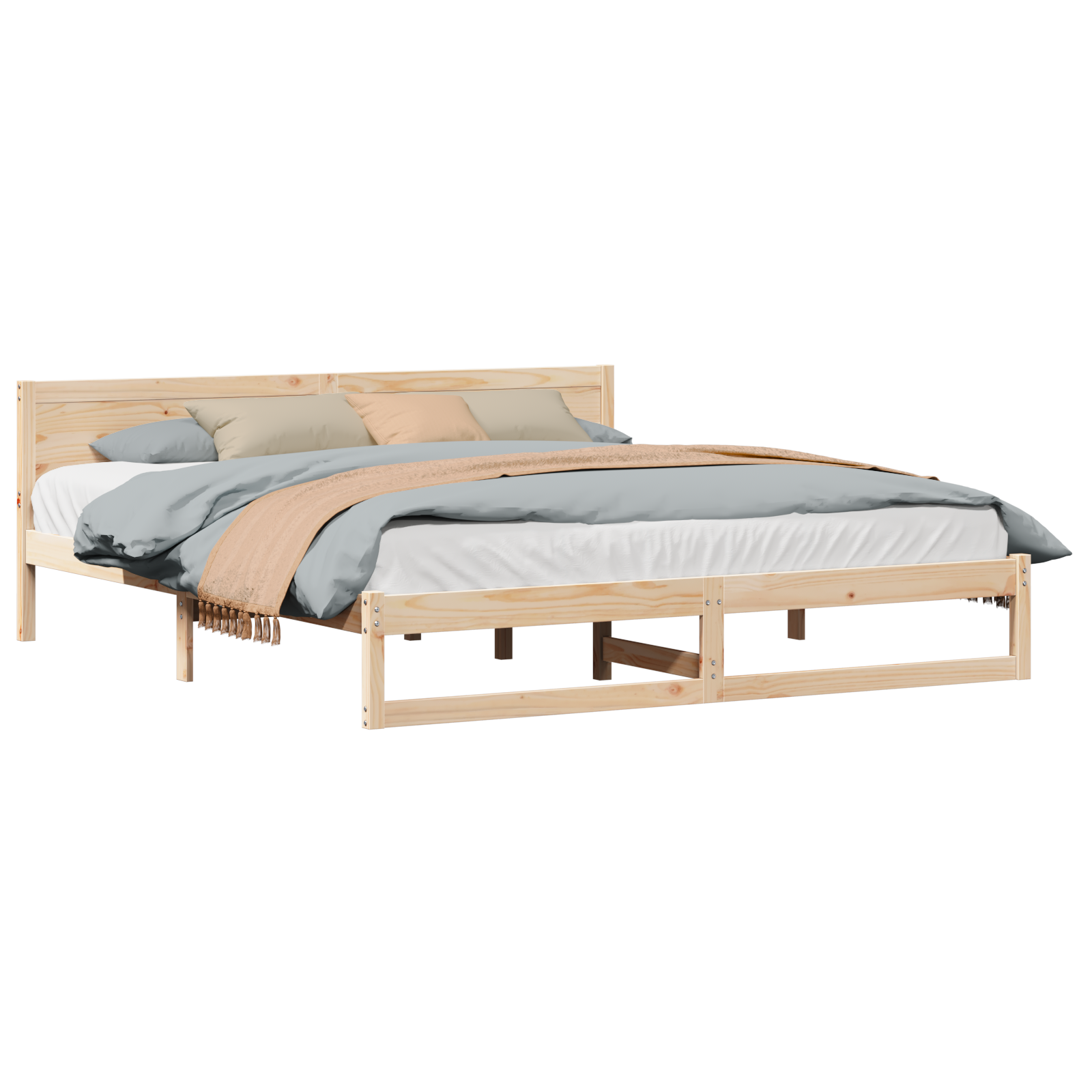 Bed Frame Natural Solid Pine wood 200 x 200 cm - Image 2