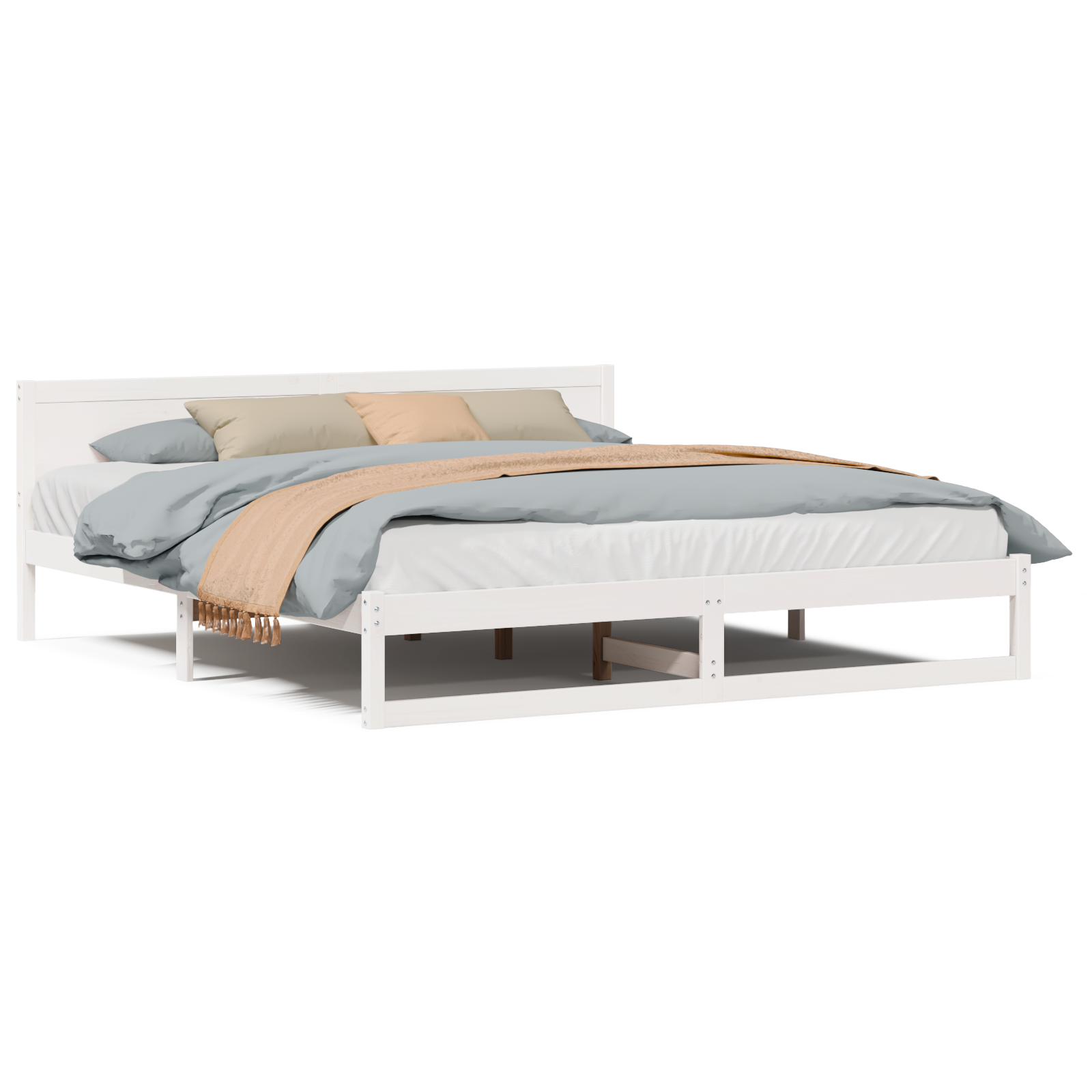Bed Frame White Wood 200 x 200 cm Durable Minimalist Bed Frame - Image 4