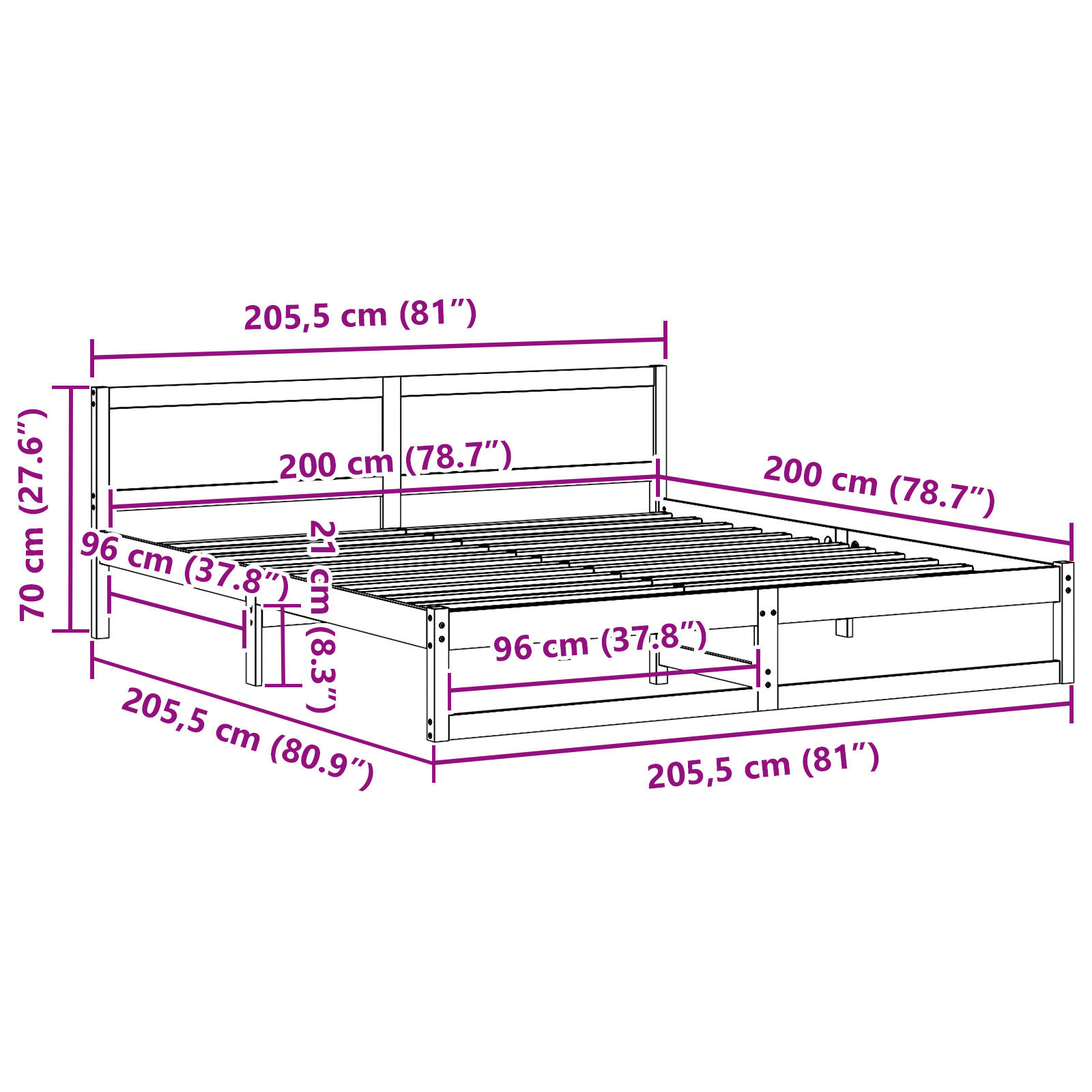 Bed Frame Wax brown Solid pine wood 200 x 200 cm Durable - Image 10