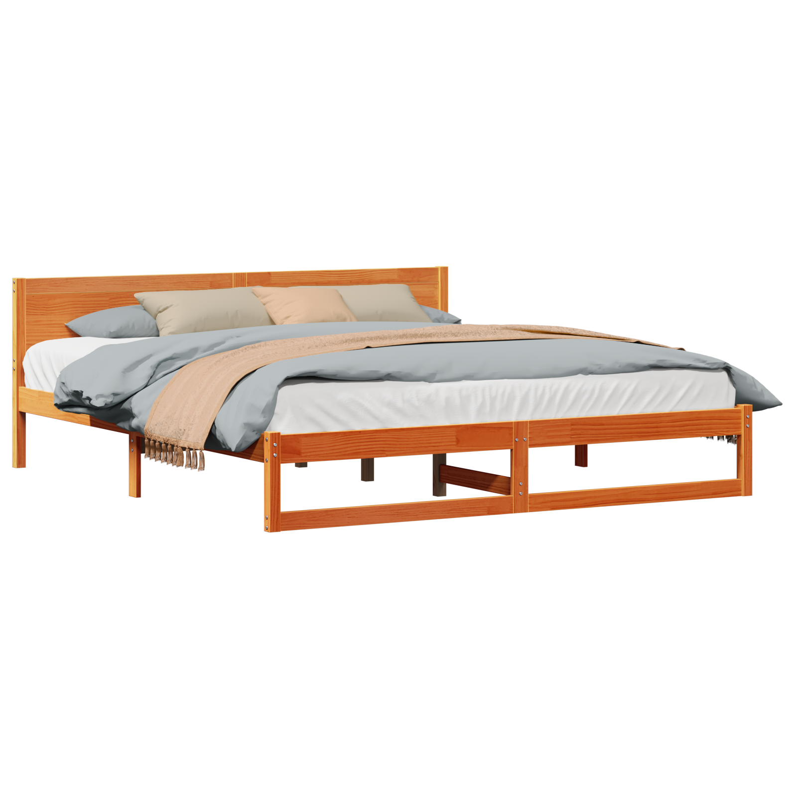 Bed Frame Wax brown Solid pine wood 200 x 200 cm Durable - Image 2