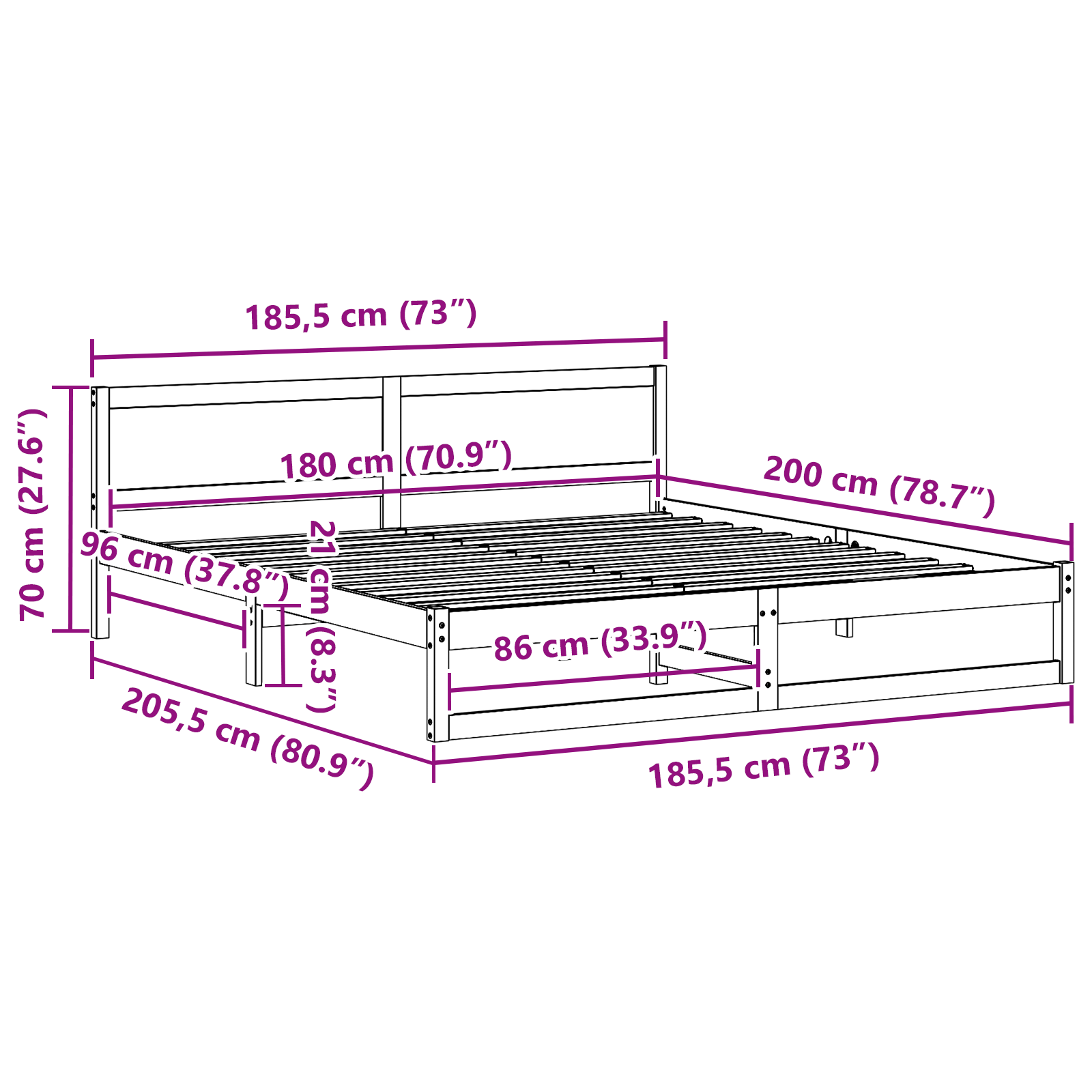 lovos rėmas Baltas Medis 180 x 200 cm Patvarus Lovos rėmas - Image 10