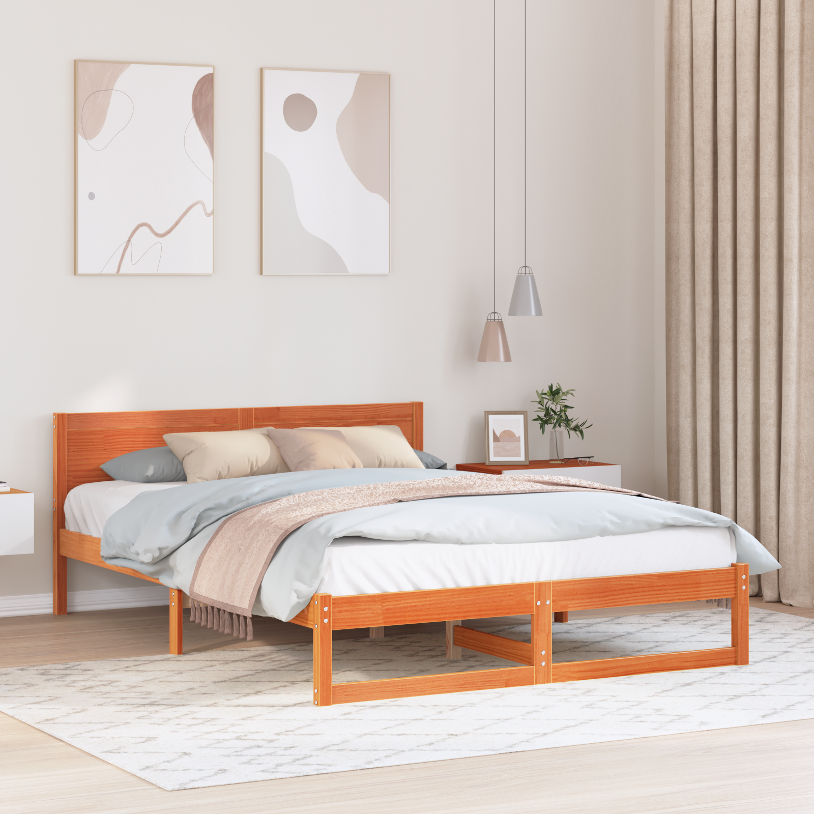 Bedframe met Hoofdeinde – Wengé Bruin – 160×200 cm – Massief Grenenhout