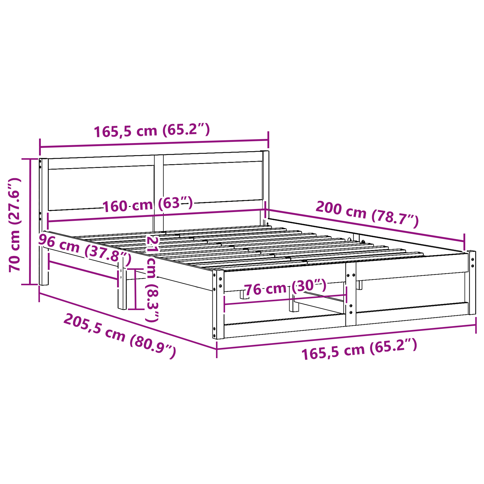 Bed Frame Wax brown Solid pine wood 160 x 200 cm Durable - Image 10