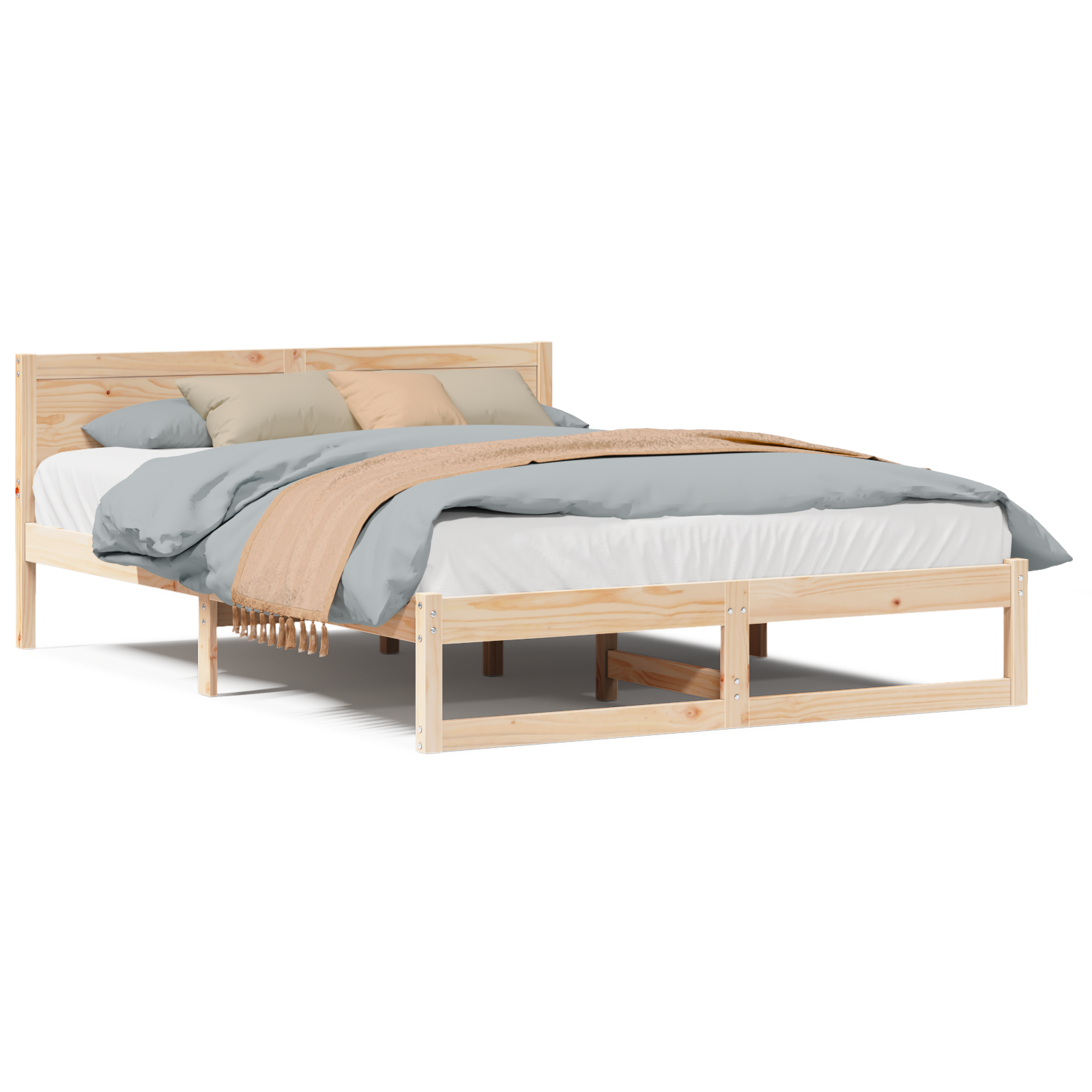 Bed Frame Natural Pine Wood 150 x 200 cm Simplistic Bed Frame - Image 4