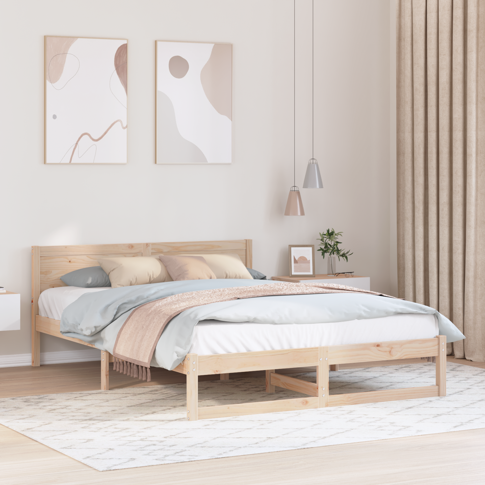Bed Frame Natural Pine Wood 150 x 200 cm Simplistic Bed Frame