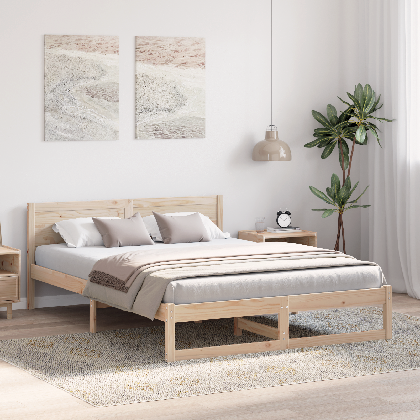 Bed Frame Natural Pine Wood 150 x 200 cm Simplistic Bed Frame - Image 5