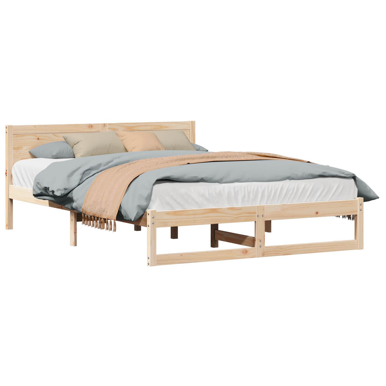 Bed Frame Natural Pine Wood 150 x 200 cm Simplistic Bed Frame - Image 2