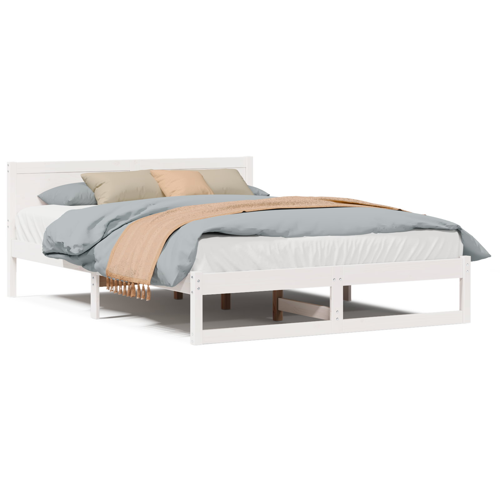 Bed Frame White Solid wood 150 x 200 cm Durable Bed Frame - Image 4