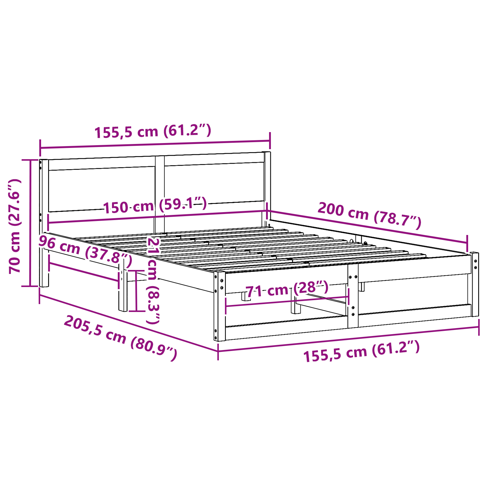 Bed Frame White Solid wood 150 x 200 cm Durable Bed Frame - Image 10