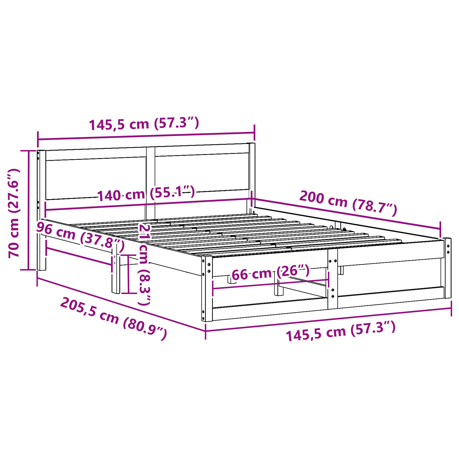 Bed Frame White Solid pine wood 140 x 200 cm Bed Frame - Image 10