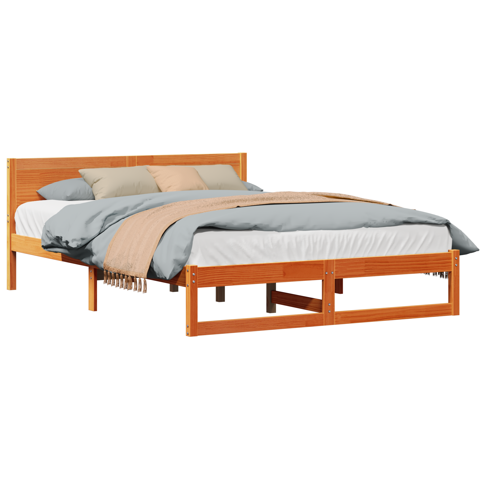 Bed Frame Wax brown Wood 140 x 200 cm Simple Bed Frame - Image 2
