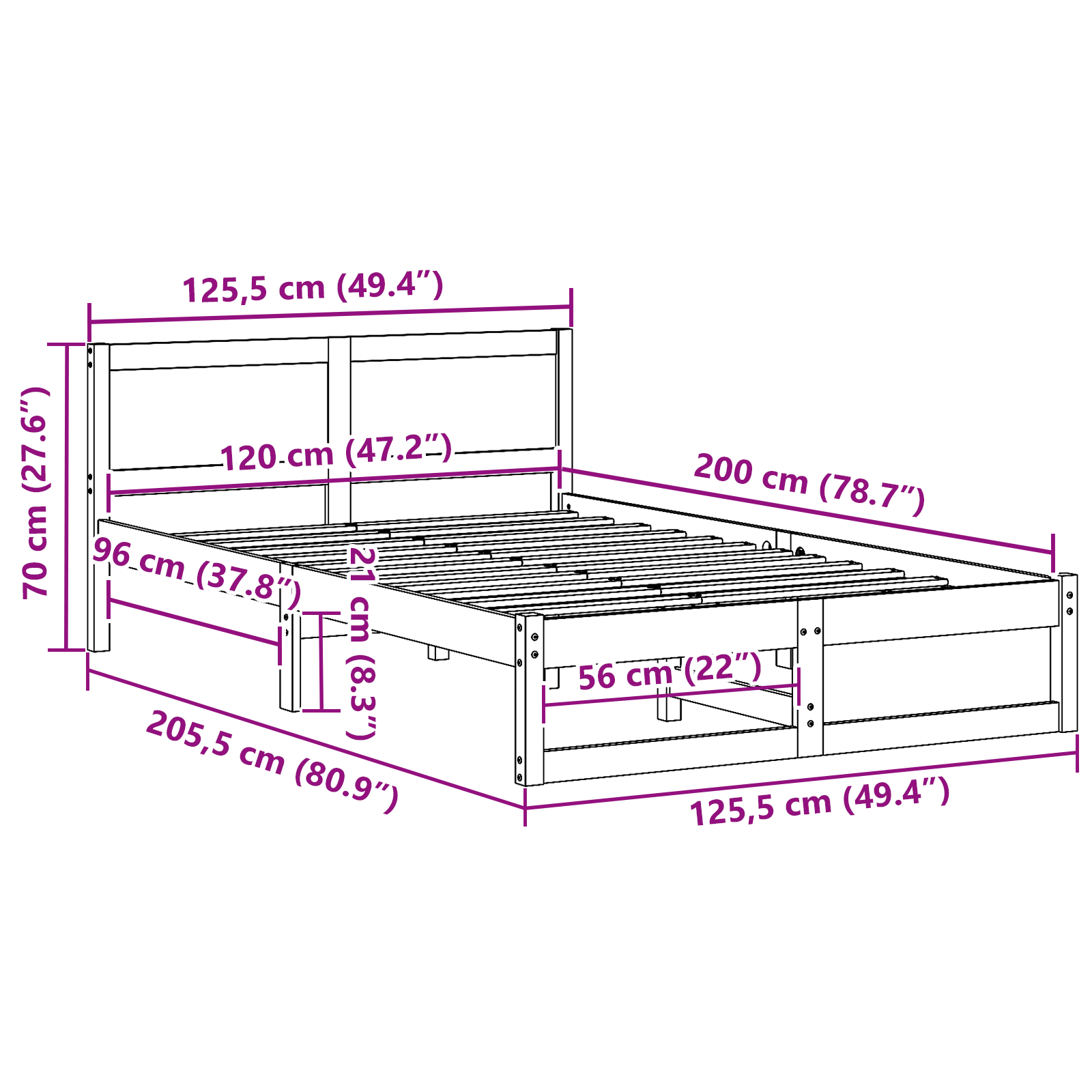Bed Frame Natural Solid Pine wood 120 x 200 cm Lightweight - Image 10