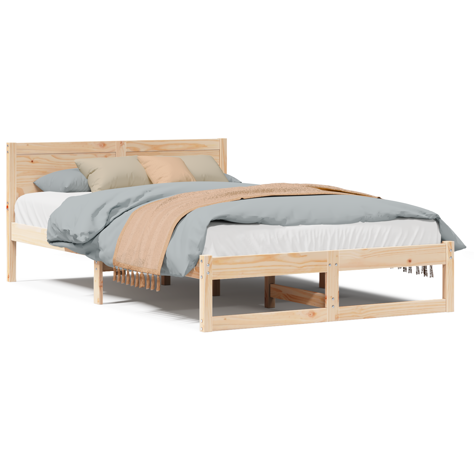 Bed Frame Natural Solid Pine wood 140 x 190 cm Bed Frame - Image 4