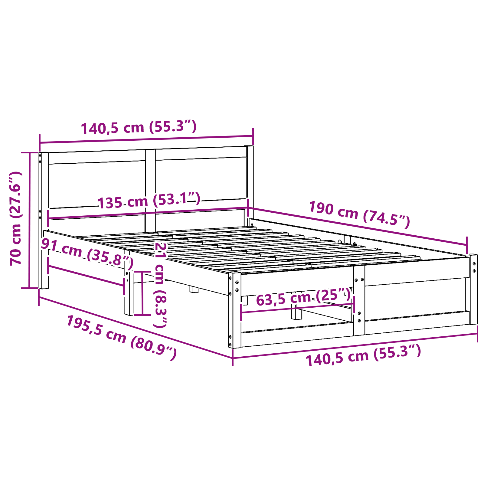 Bed Frame Natural Solid Pine wood 135 x 190 cm Durable - Image 10