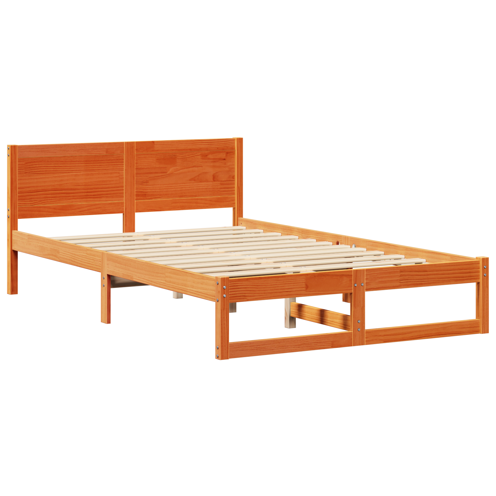 Bed Frame Wax brown Solid Pine wood 135 x 190 cm Simple - Image 3