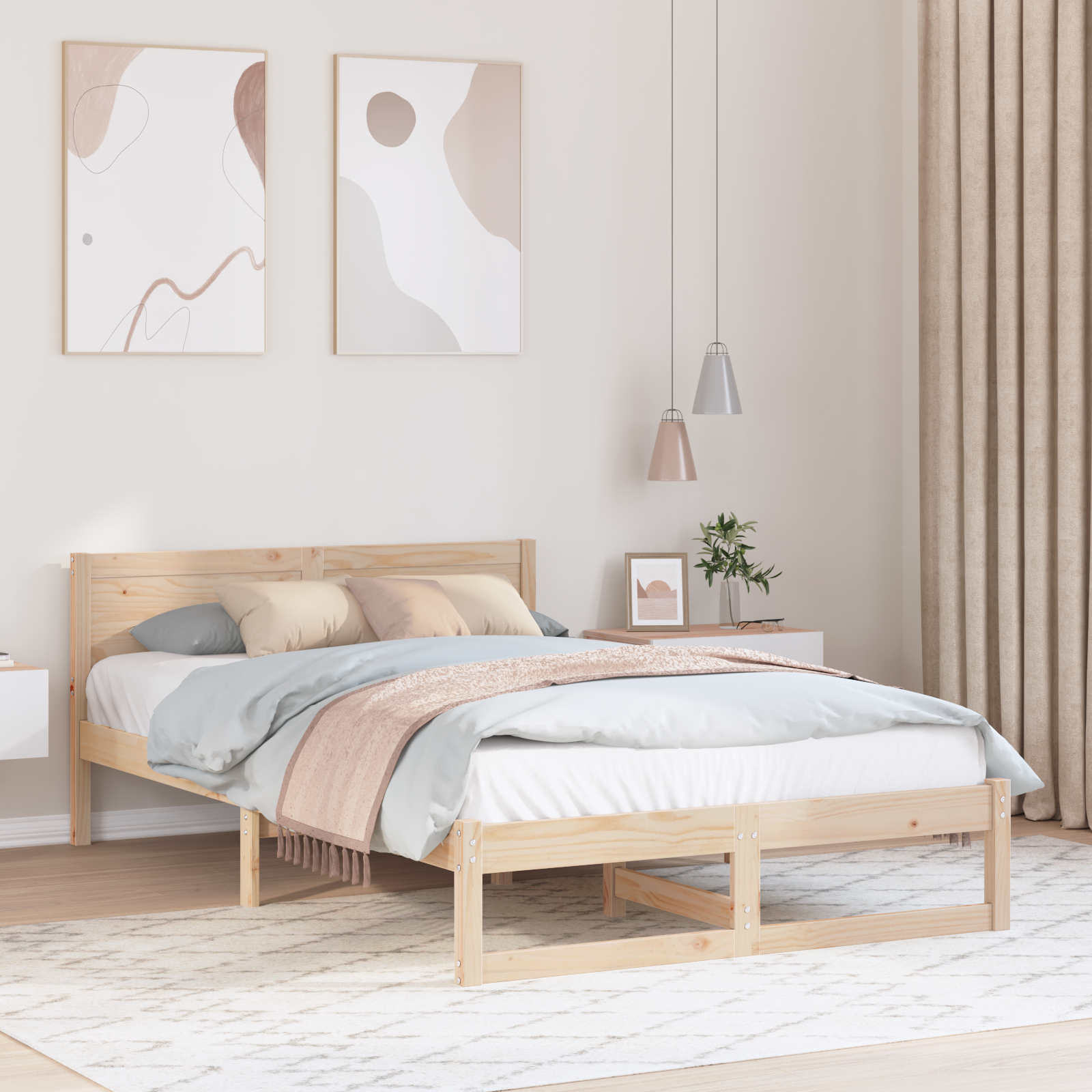 Bed Frame Natural Pine wood 120 x 190 cm Durable Minimalist