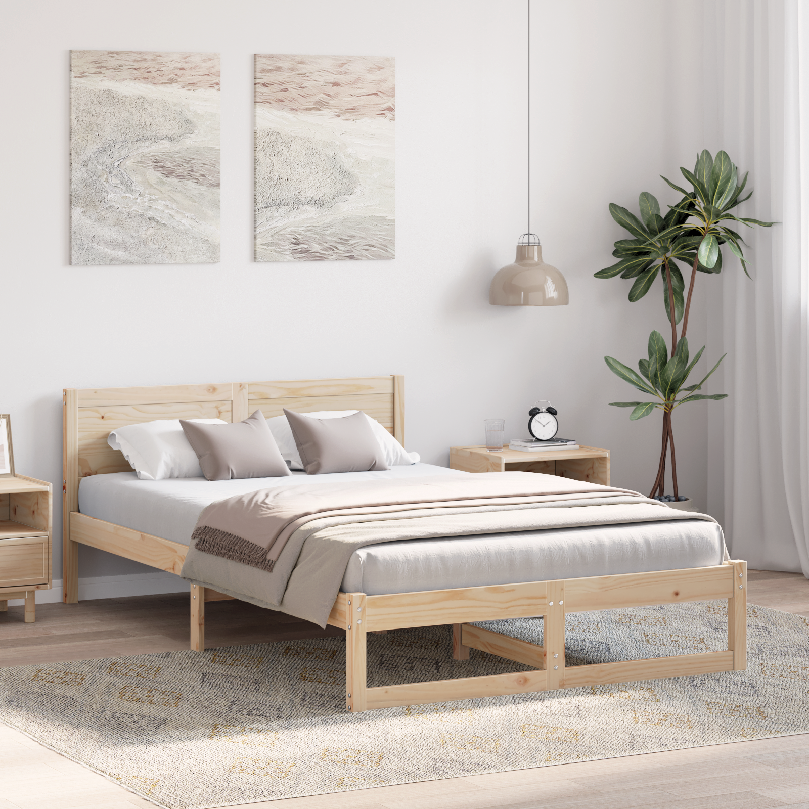 Bed Frame Natural Pine wood 120 x 190 cm Durable Minimalist - Image 5