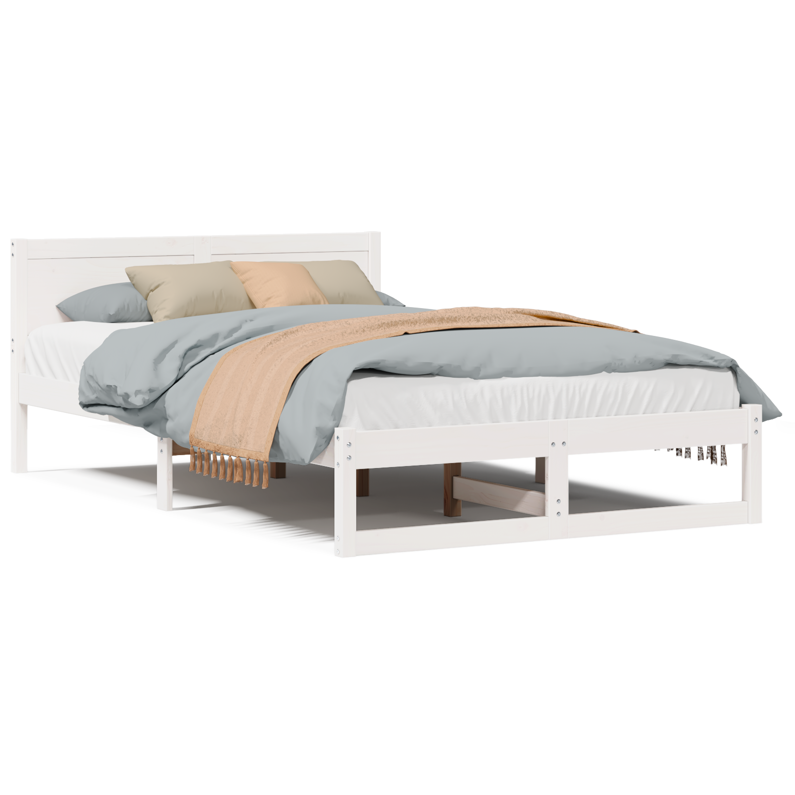 Bed Frame White Solid Pine wood 120 x 190 cm Durable - Image 4