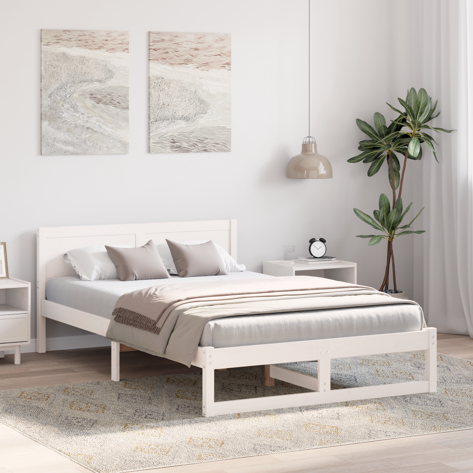 Bed Frame White Solid Pine wood 120 x 190 cm Durable - Image 5
