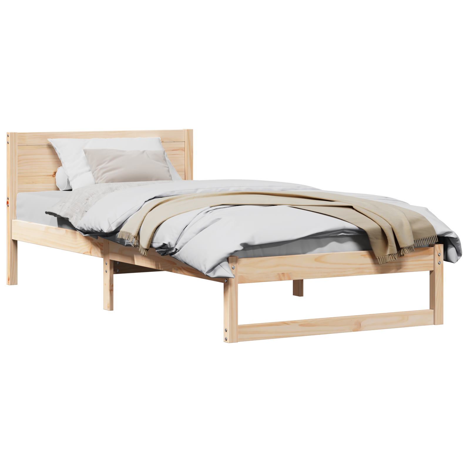 Bed Frame Natural Solid pine wood 90 x 200 cm Durable - Image 2