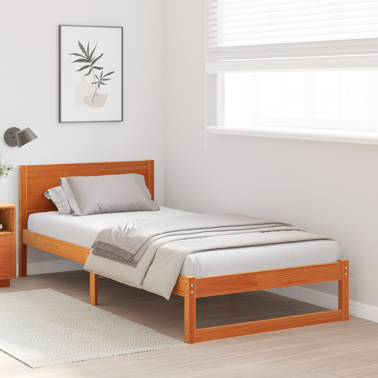 Bed Frame Wax brown Solid wood 90 x 200 cm Sturdy - Image 5