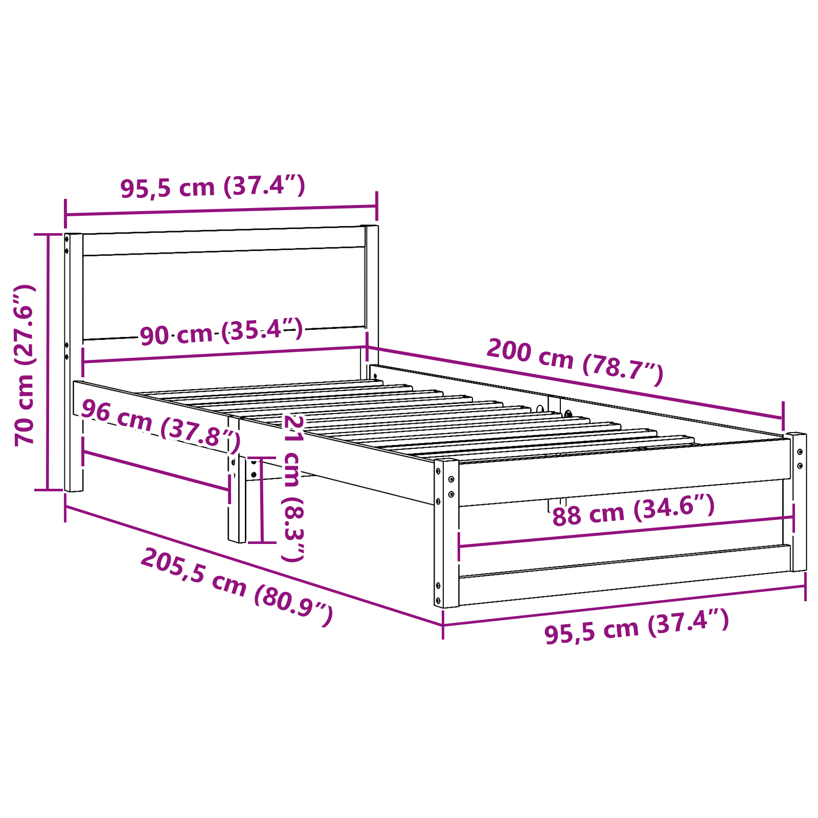 Bed Frame Wax brown Solid wood 90 x 200 cm Sturdy - Image 10