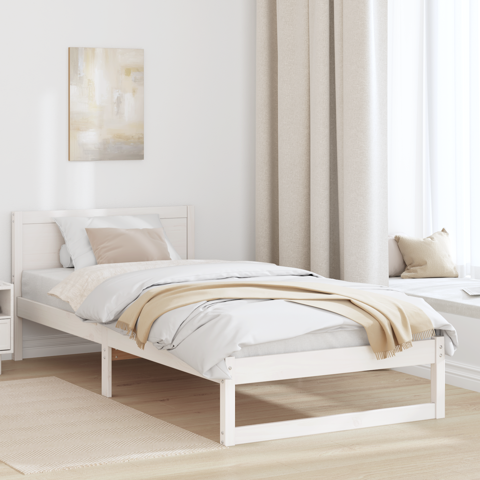 Bedframe met Hoofdbord Wit 80×200 cm Massief Vurenhout