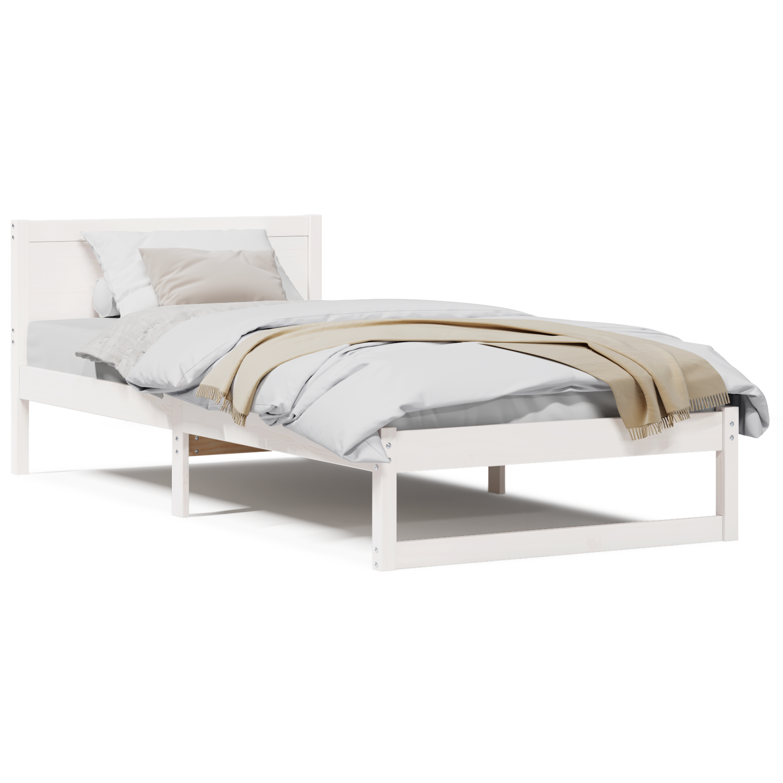 Bed Frame White Wood 90 x 190 cm Bed Frame Rectangular - Image 4