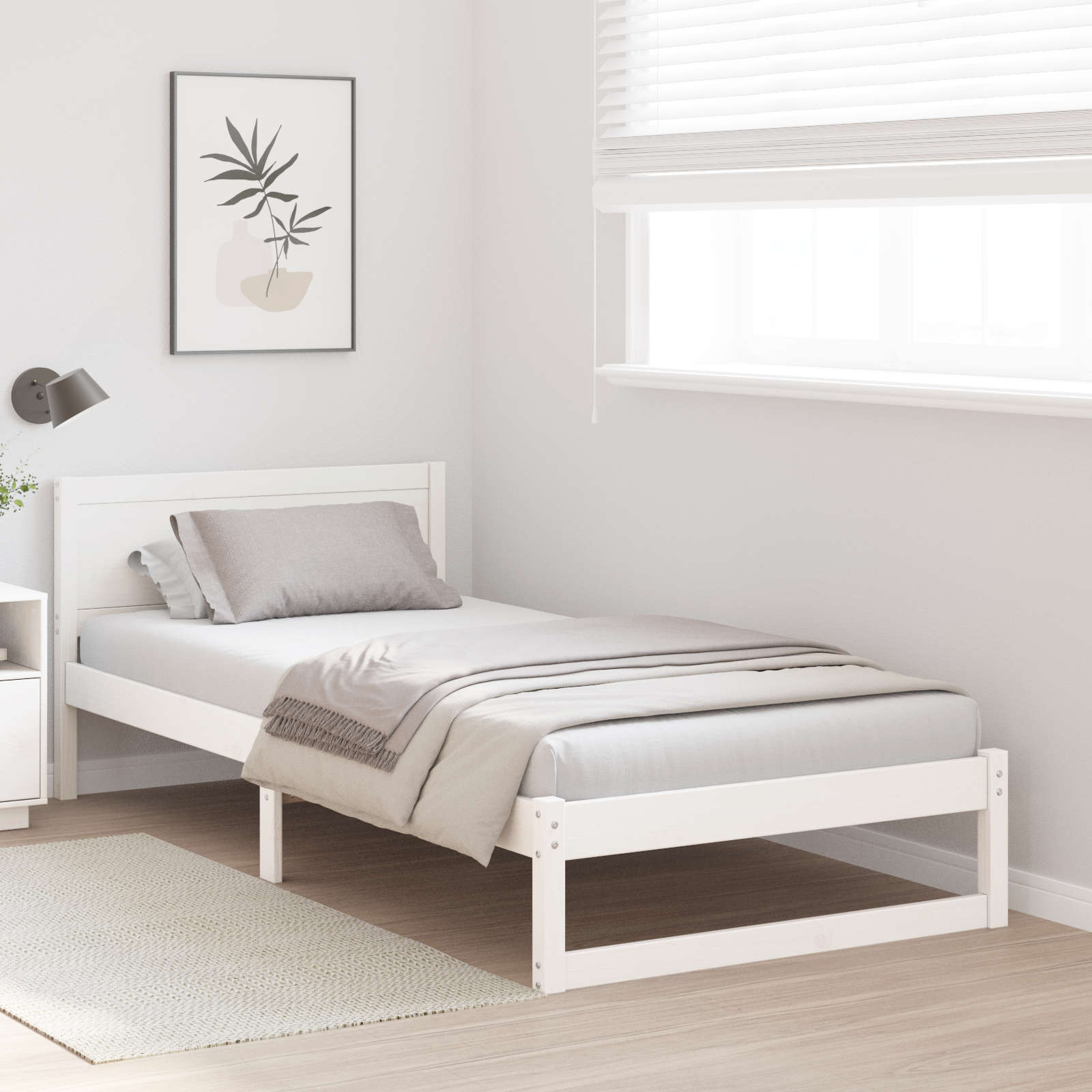 Bed Frame White Wood 90 x 190 cm Bed Frame Rectangular - Image 5