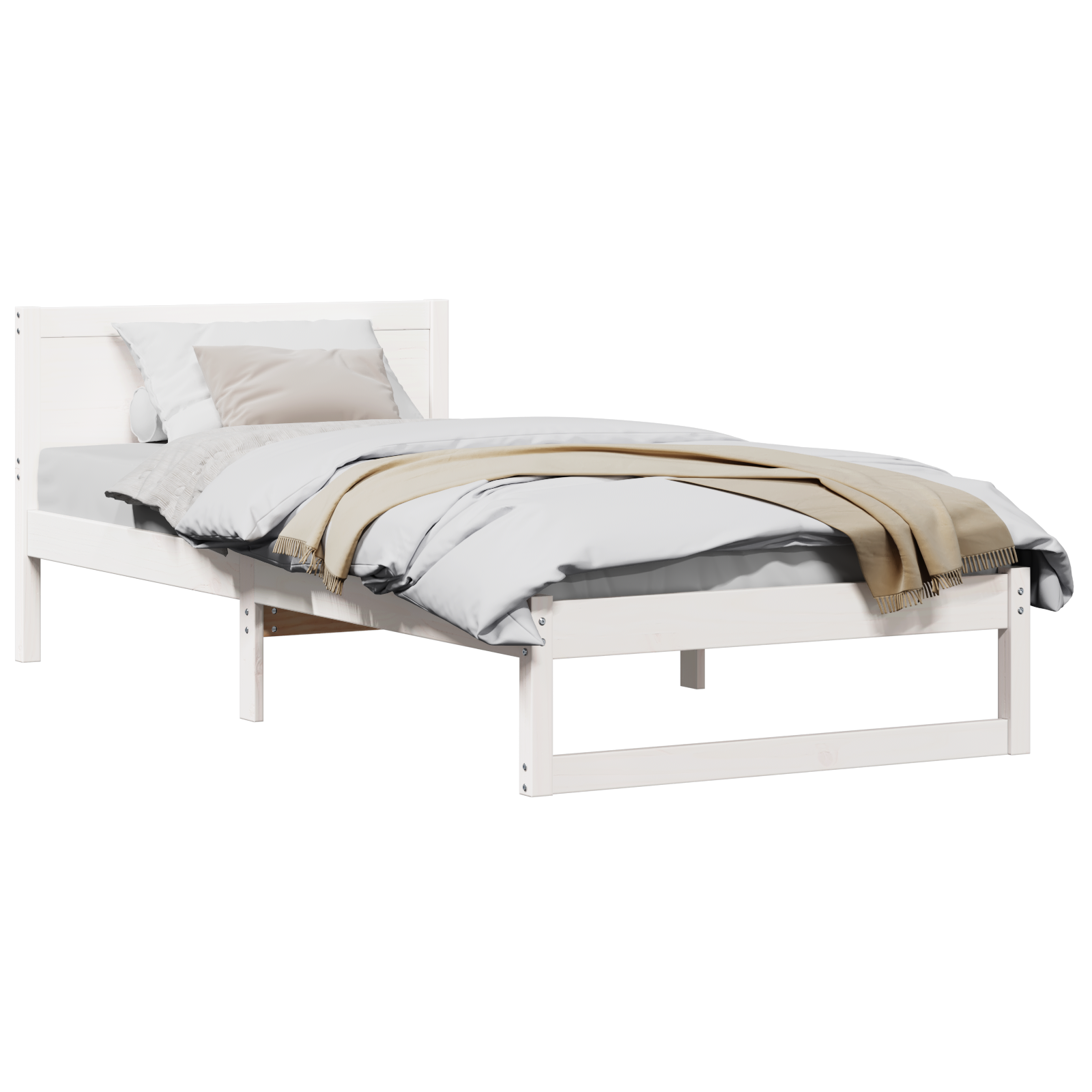 Bed Frame White Wood 90 x 190 cm Bed Frame Rectangular - Image 2