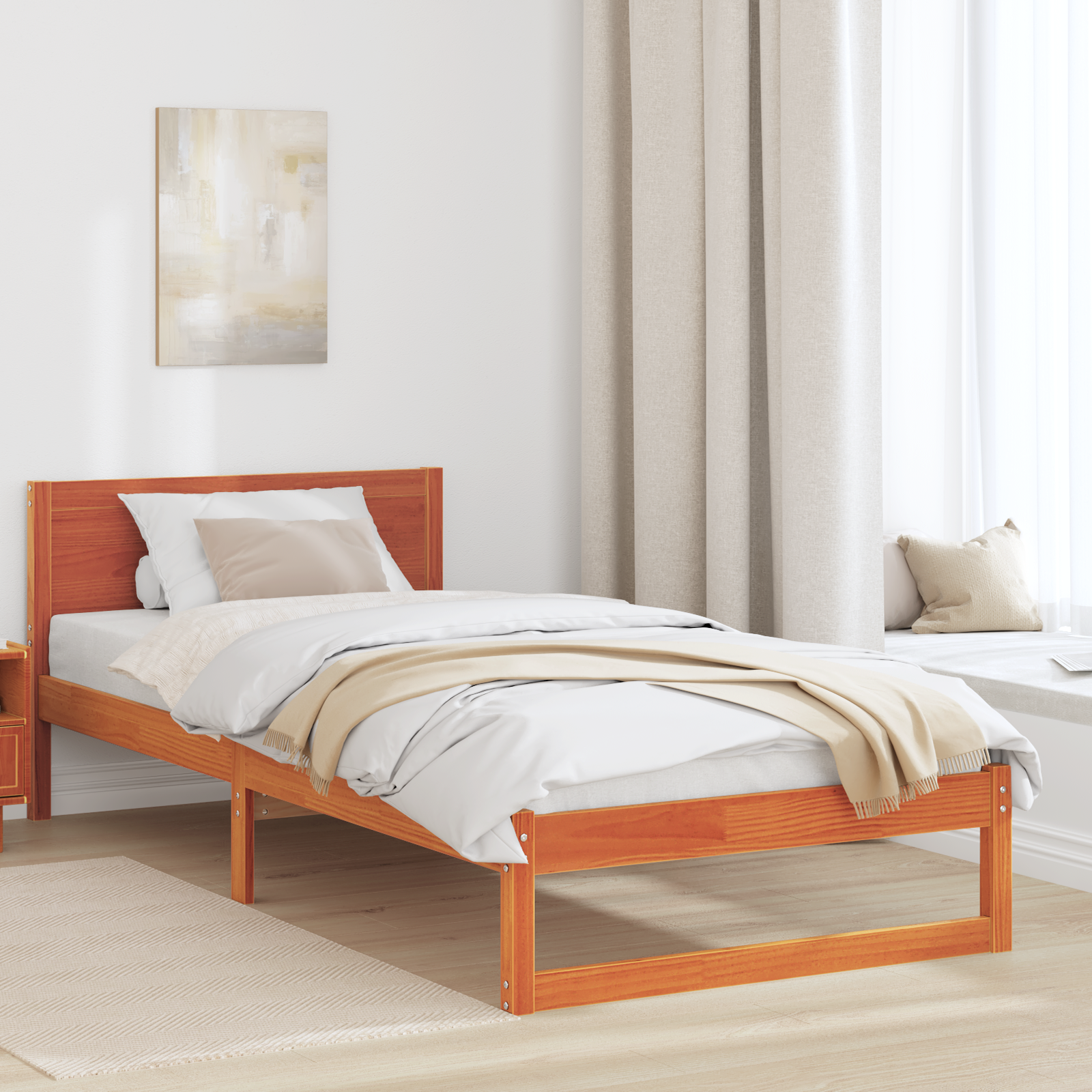 Bed Frame Wax brown Solid wood Single Bed Frame Rectangular