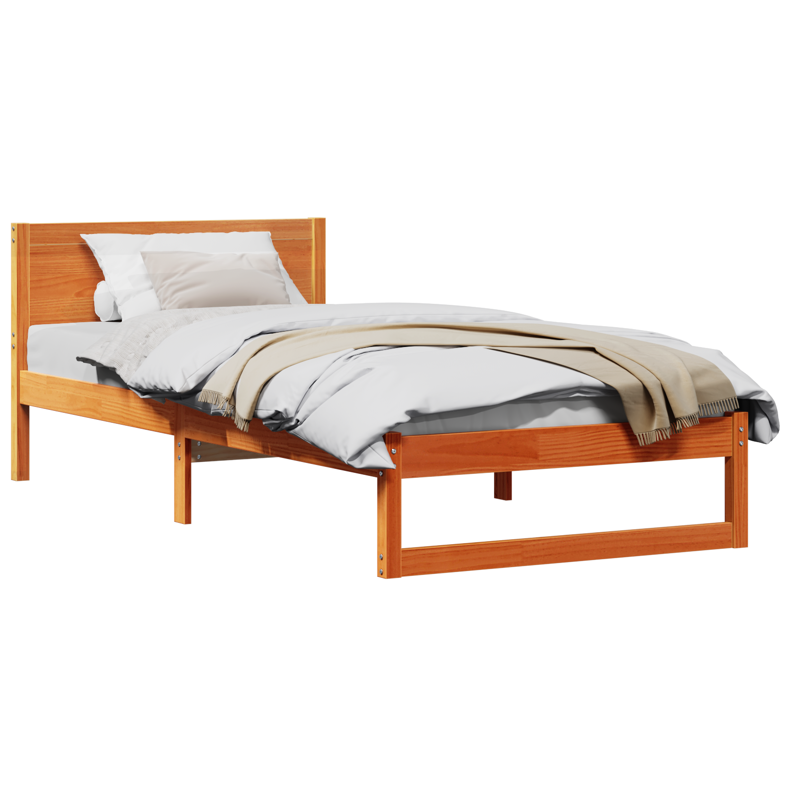 Bed Frame Wax brown Solid wood Single Bed Frame Rectangular - Image 2