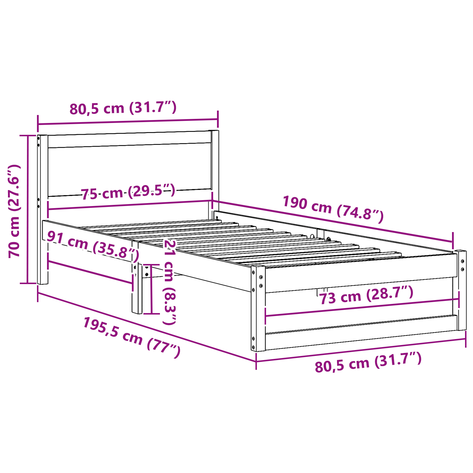 Bed Frame Natural Solid Pine wood Single Durable - Image 10