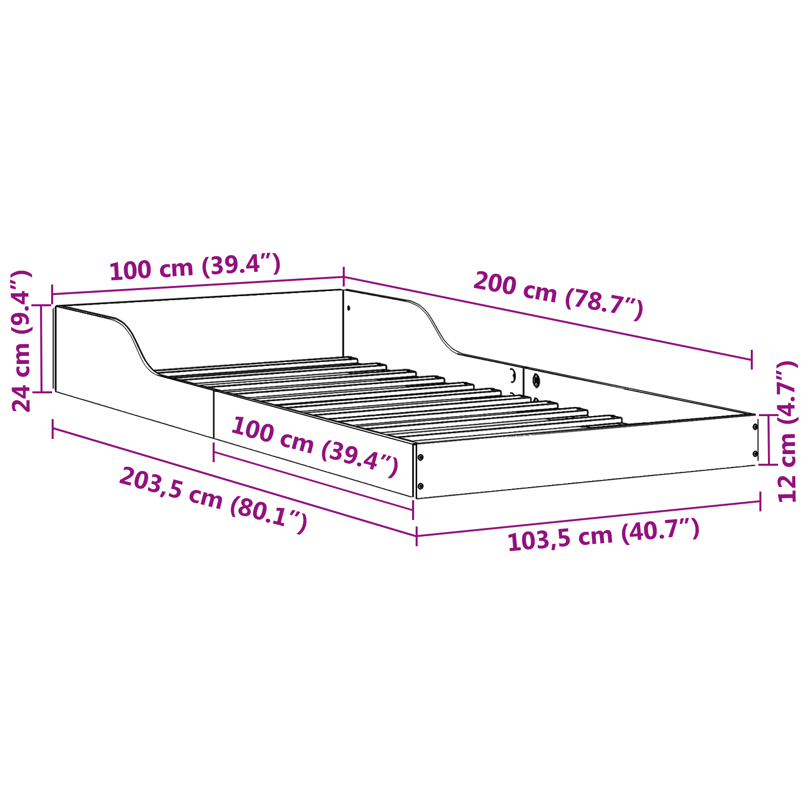 Bedframe Wit 100 x 200 cm Massief grenenhout
