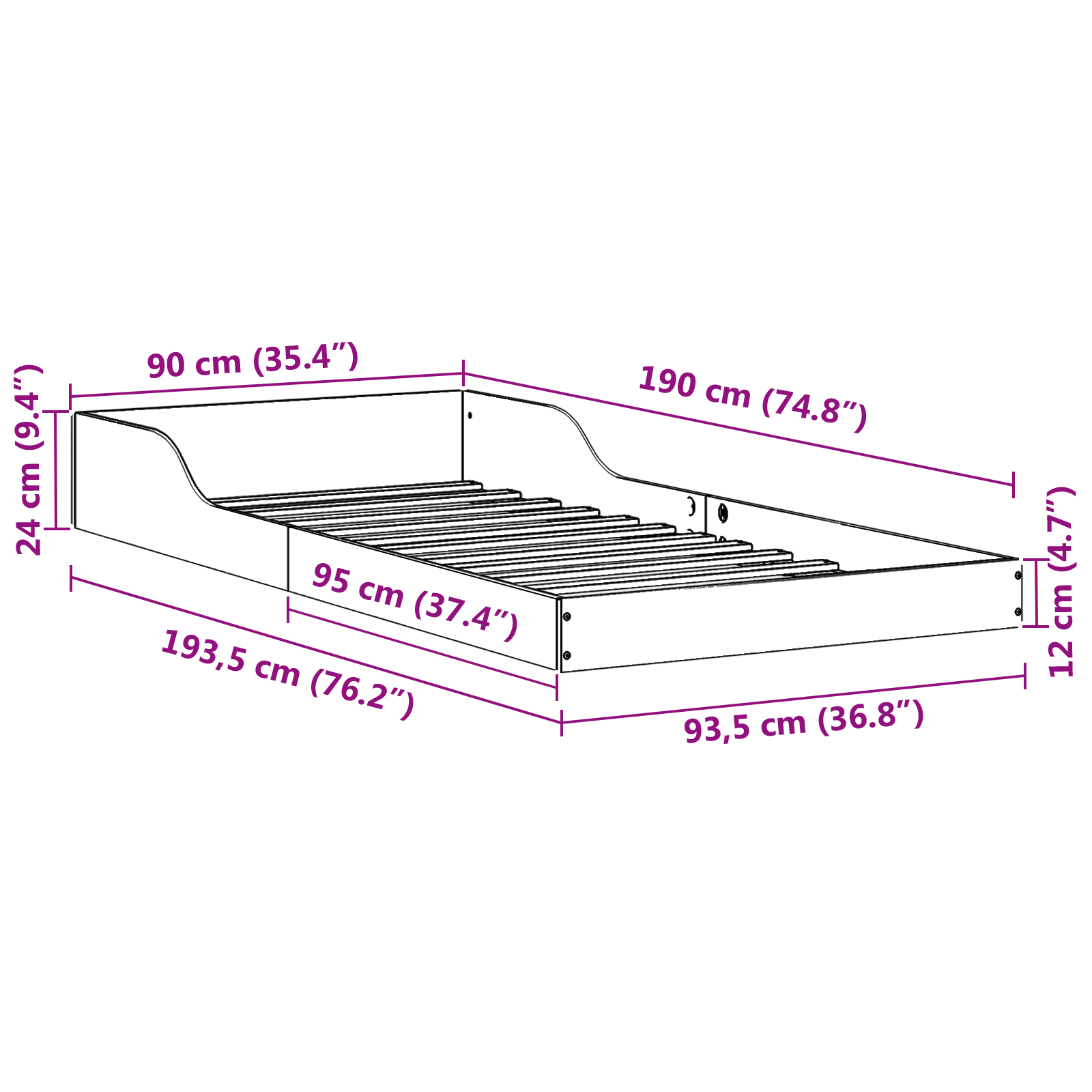 Bedframe Wasbruin 90 x 190 cm Massief grenenhout