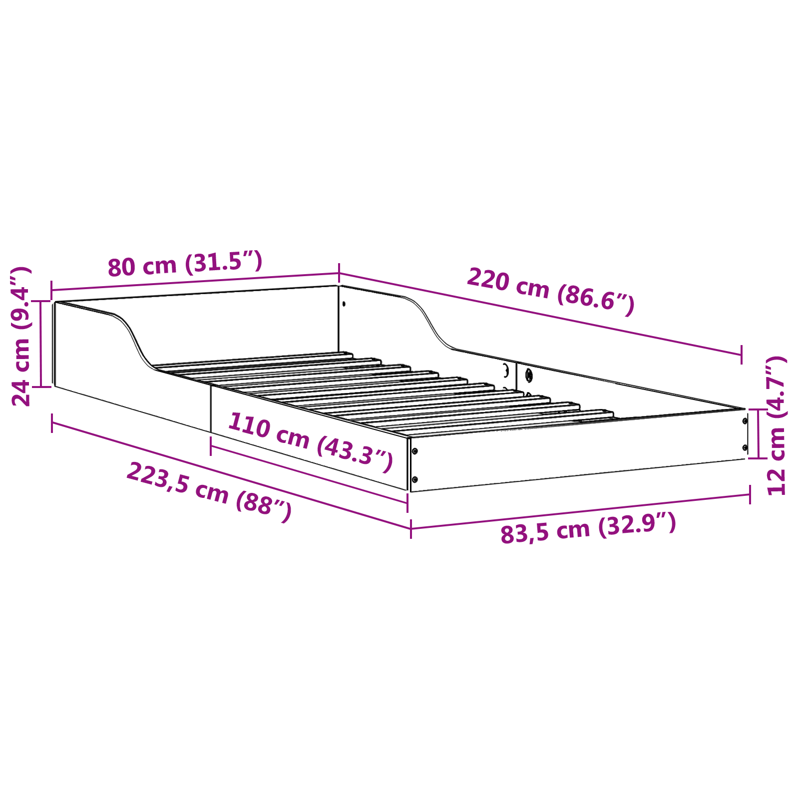 Bedframe Wasbruin 80 x 220 cm Massief grenenhout