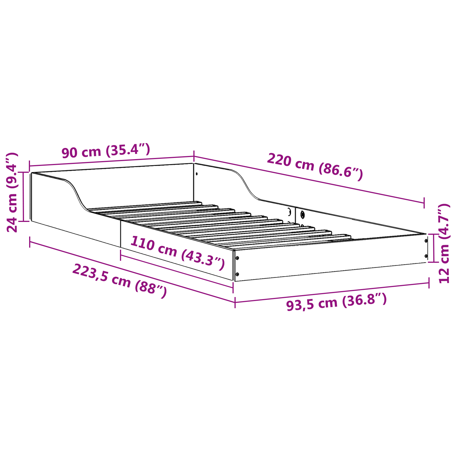 Bedframe Wit 90 x 220 cm Massief grenenhout