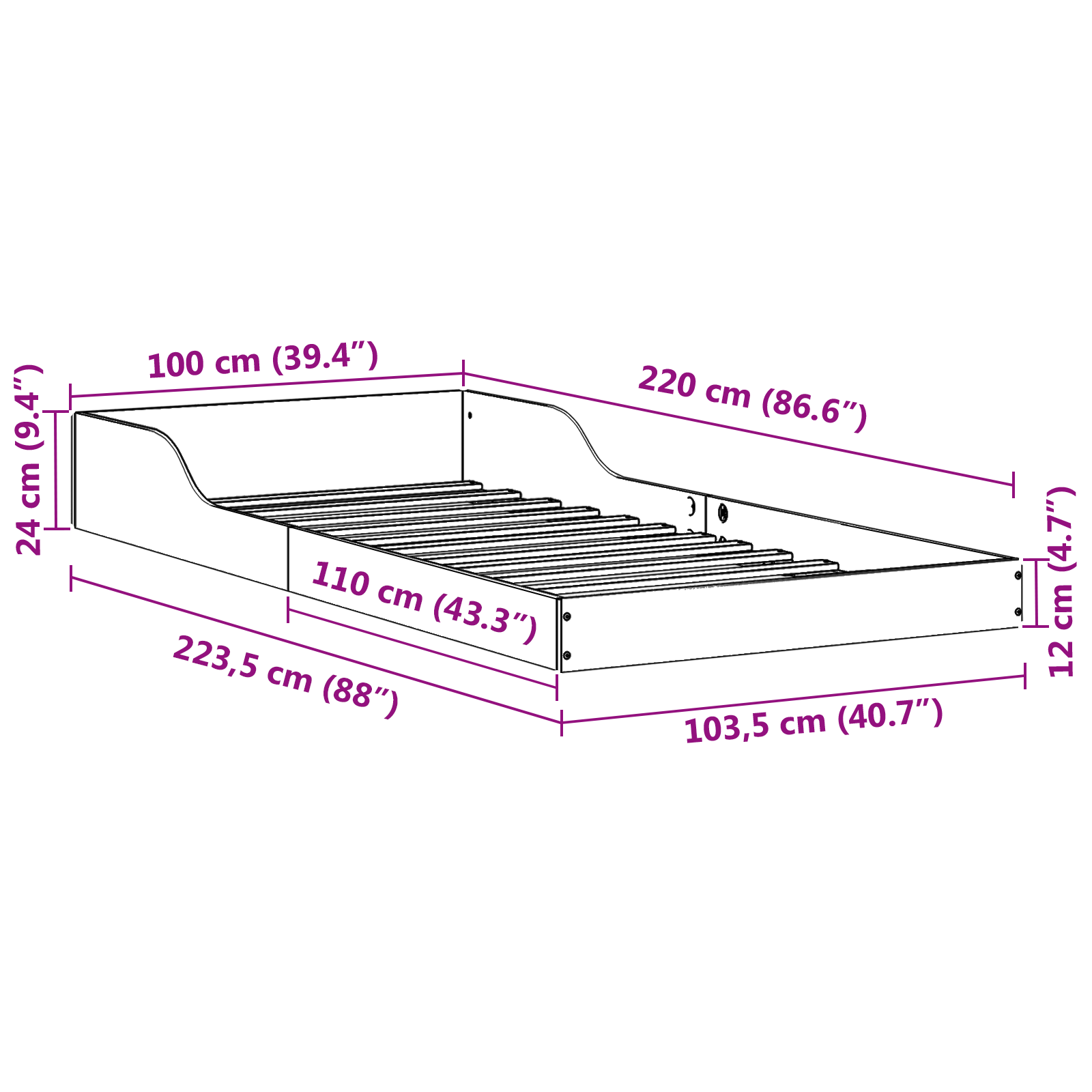 Bedframe Wasbruin 100 x 220 cm Massief grenenhout