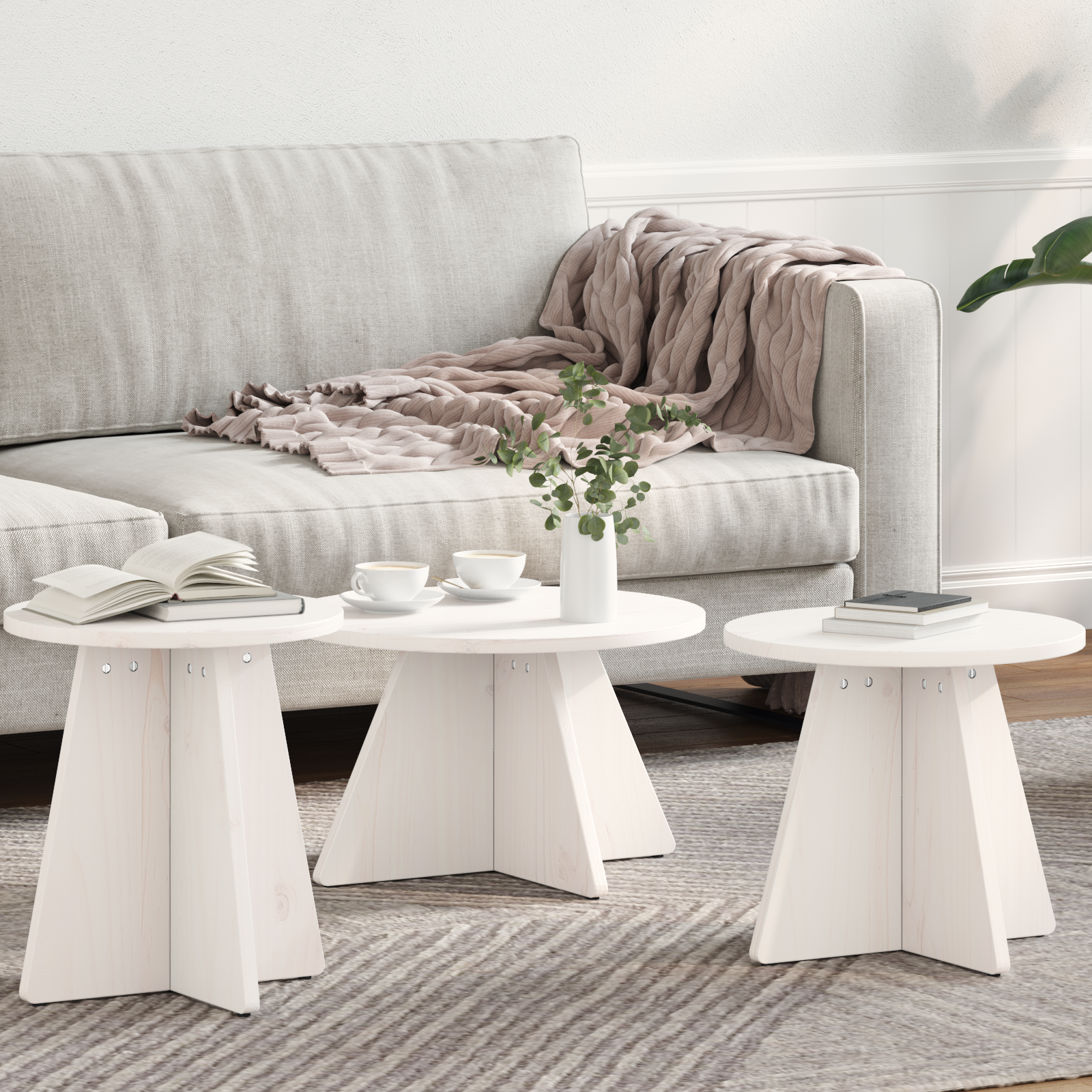 Koffietafel Set 3 pcs Wit 49 x 49 x 30 cm Massief grenenhout